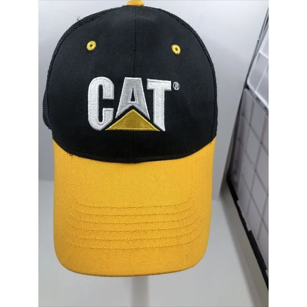 Vintage CAT Caterpillar Hat Mesh Trucker Snapback Baseball Cap Black Yellow